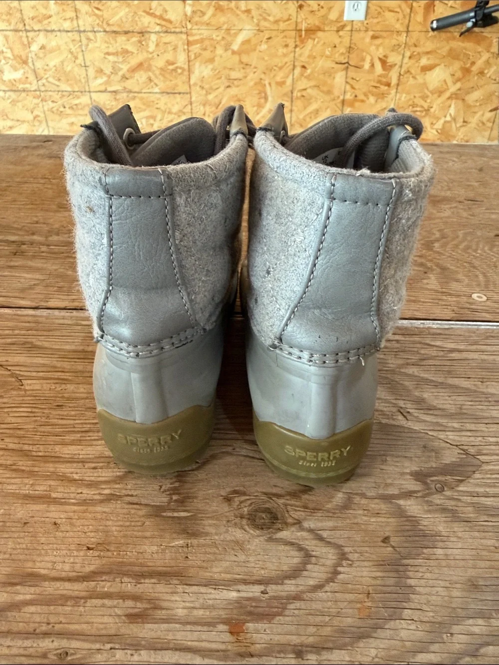 Sperry Kids Taupe Gray Lace-Up Waterproof Duck Boots